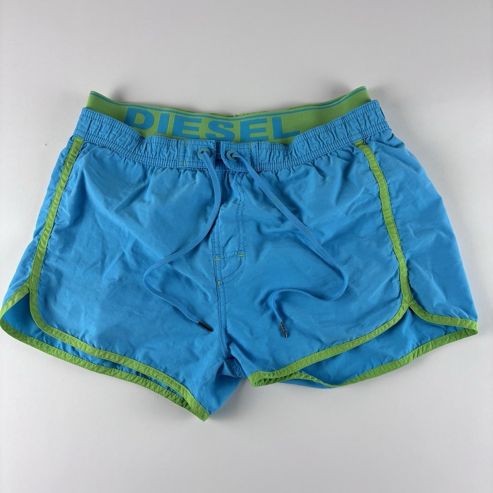 Vintage Diesel Shorts Women Small Blue Lined Swimming Trunks Athletic Drawstring